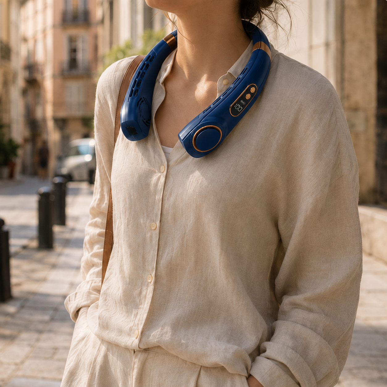 BreezeWear NeckBreeze Fan – Hands-Free Hanging Neck Fan with LED Display