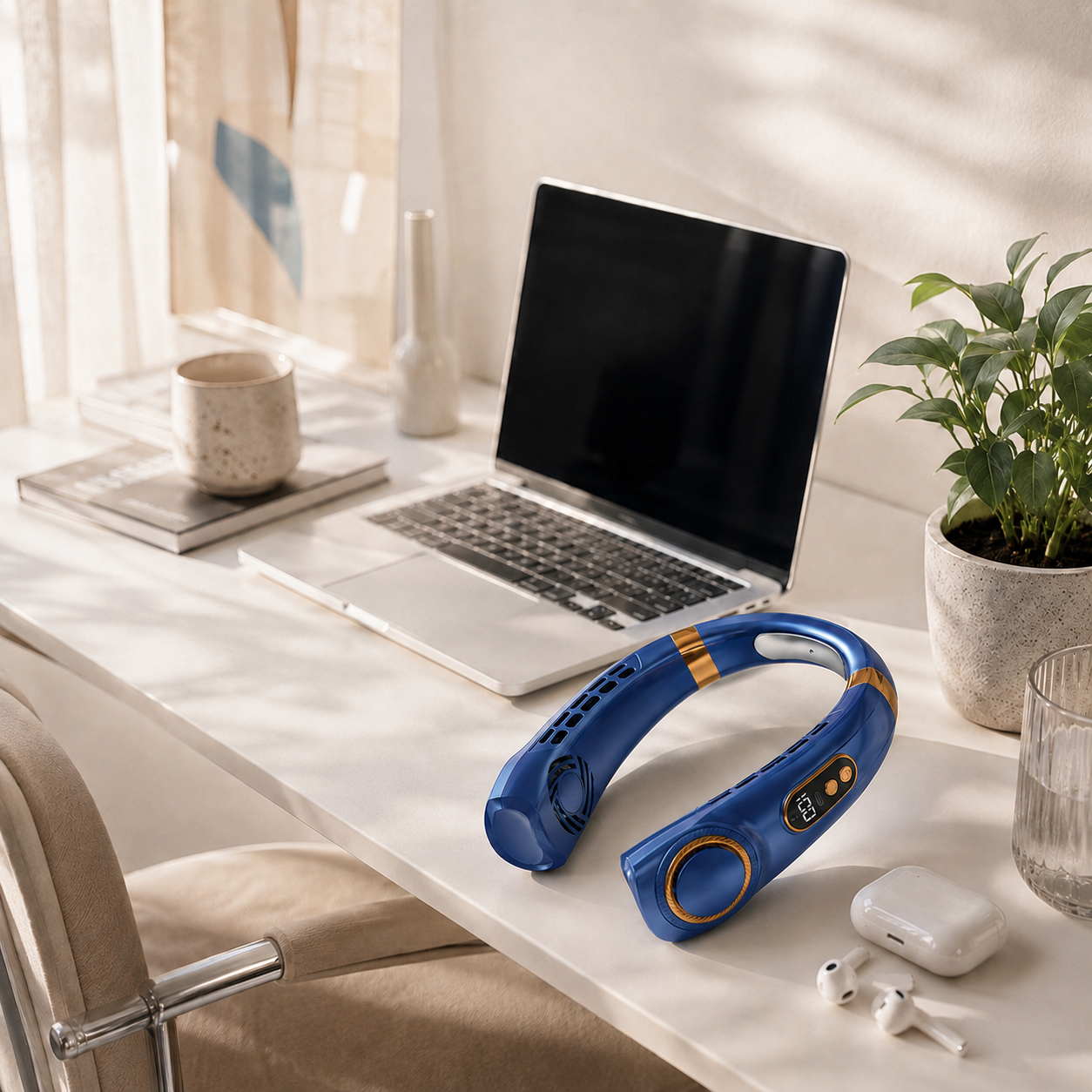 BreezeWear NeckBreeze Fan – Hands-Free Hanging Neck Fan with LED Display