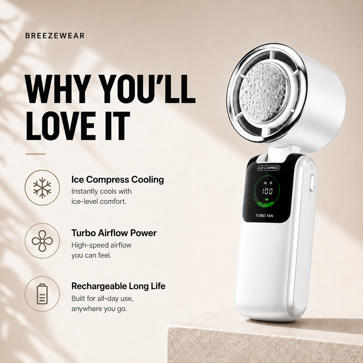 BreezeWear Turbo Ice Fan benefits image – why you'll love it